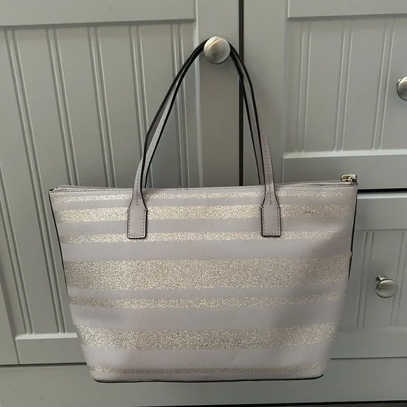 Kate Spade Glittery Silver and Cream Tote - Picture 3 of 7